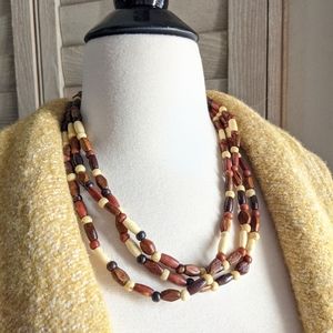 🌞🌞 Boho Style | Multi Color Wood Bead Necklace 3 Strands